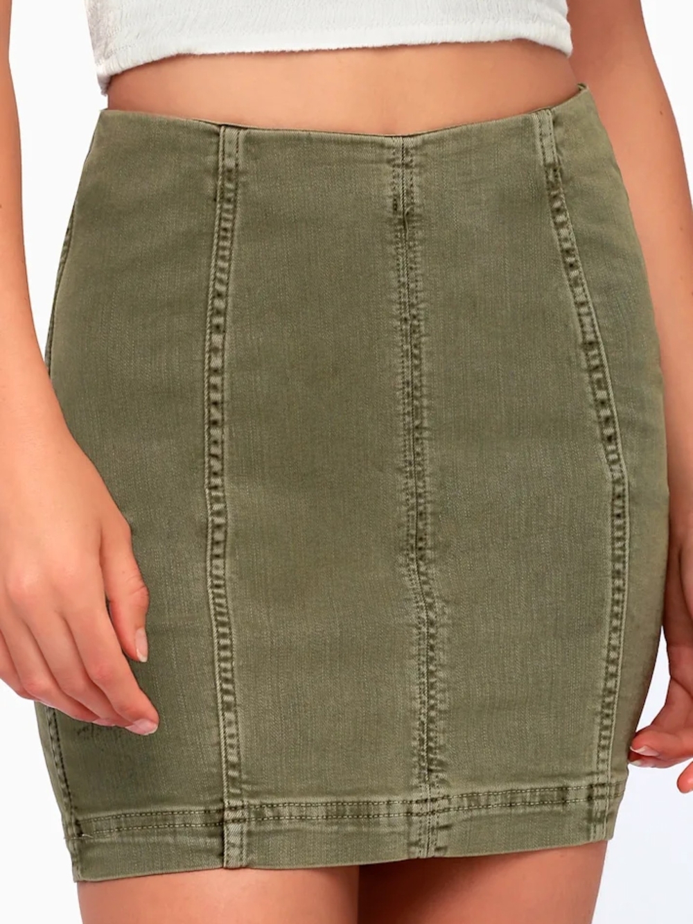 Free People Modern Femme Olive Green Denim Mini Skirt